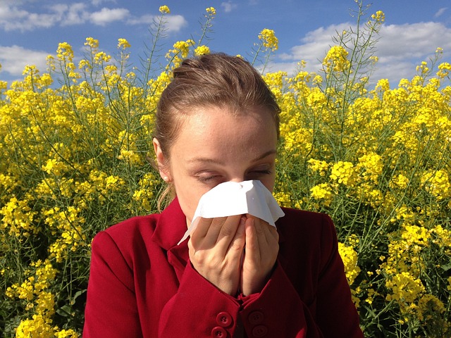 アルミサッシ掃除の原因となる花粉に悩む女性