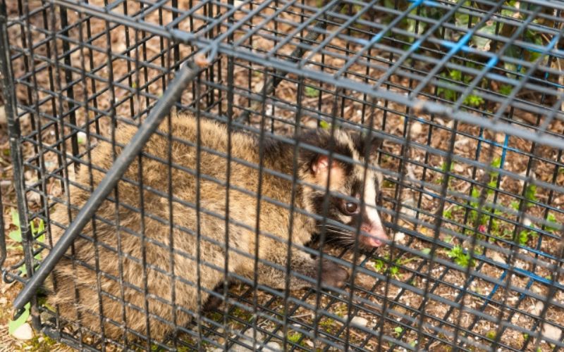 ハクビシンが巣の近くで捕まった