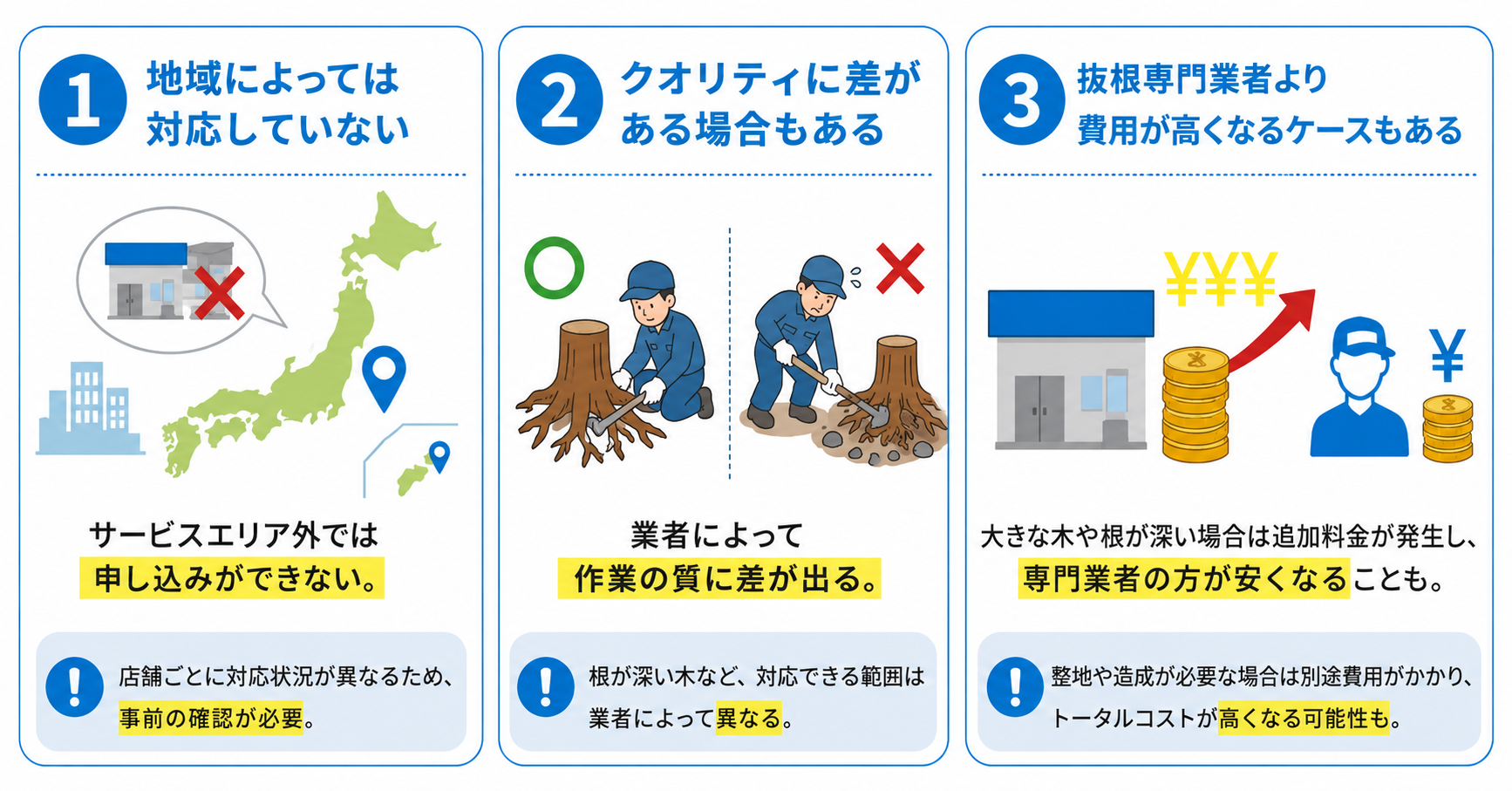抜根をホームセンターに依頼するときの注意点