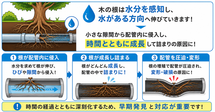 配管の木の根が詰ま原因 