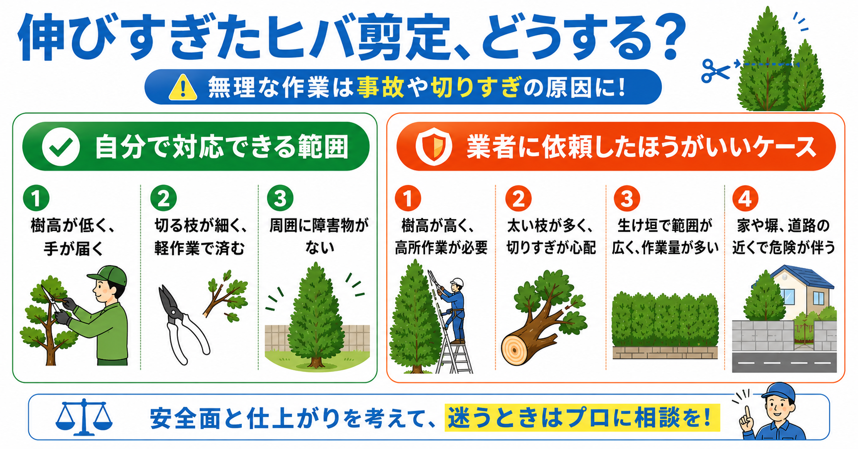 ヒバ剪定をプロに任せるべき判断基準