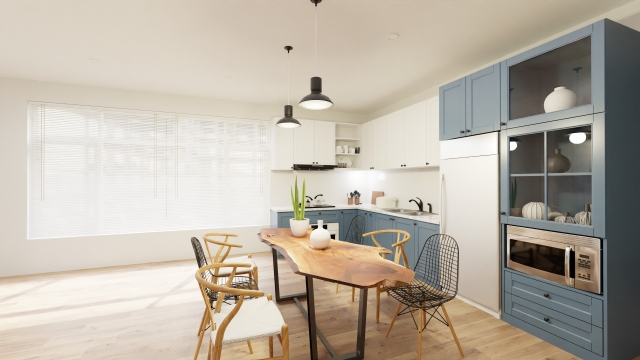 リビングとダイニングが一体になった清潔感のある室内空間