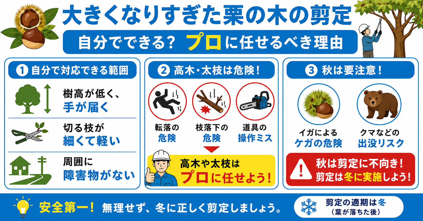 大きくなりすぎた栗の木の剪定は自分でできる？プロに任せるべき理由
