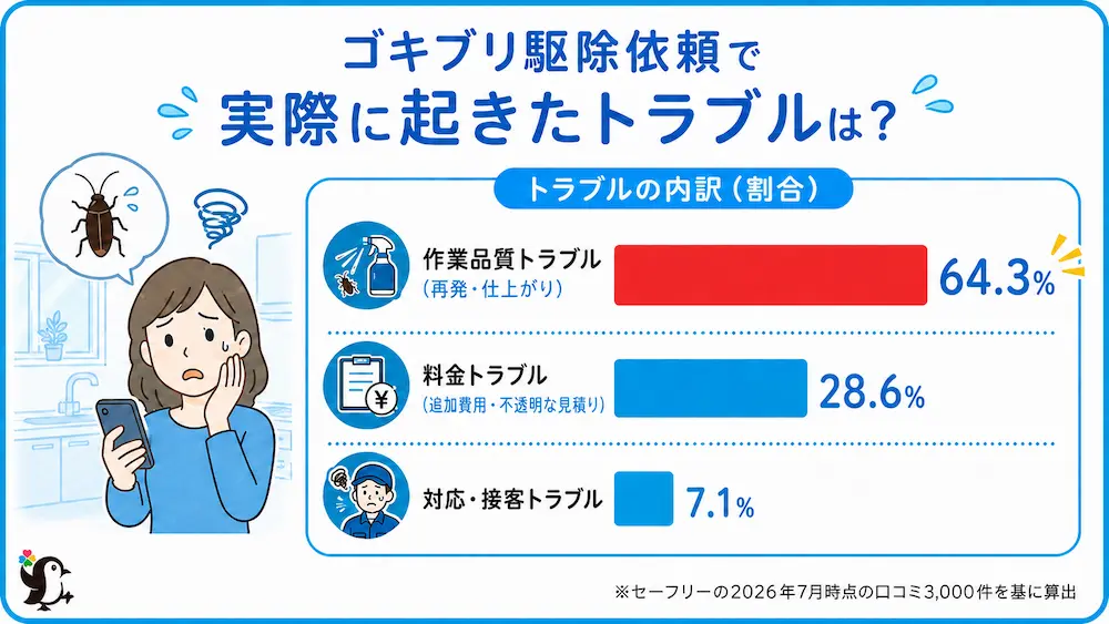 ゴキブリ駆除依頼で実際に起きたトラブルは？自社データから紹介