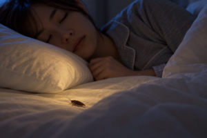 寝ているところに近づくゴキブリ