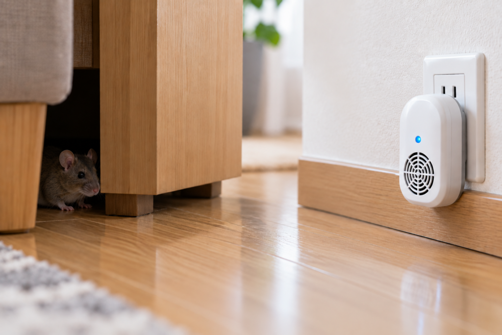 家具などに隠れて超音波がネズミに届いていない